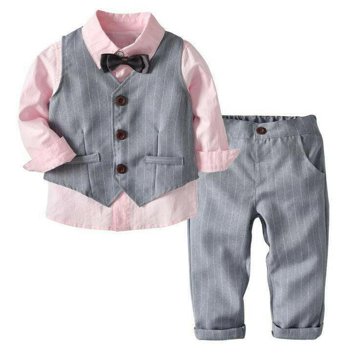 Boys Suits Blazers Clothes Suits For Wedding Formal Party Striped Baby Vest Shirt Pants Kids Boy Outerwear Clothing Set.