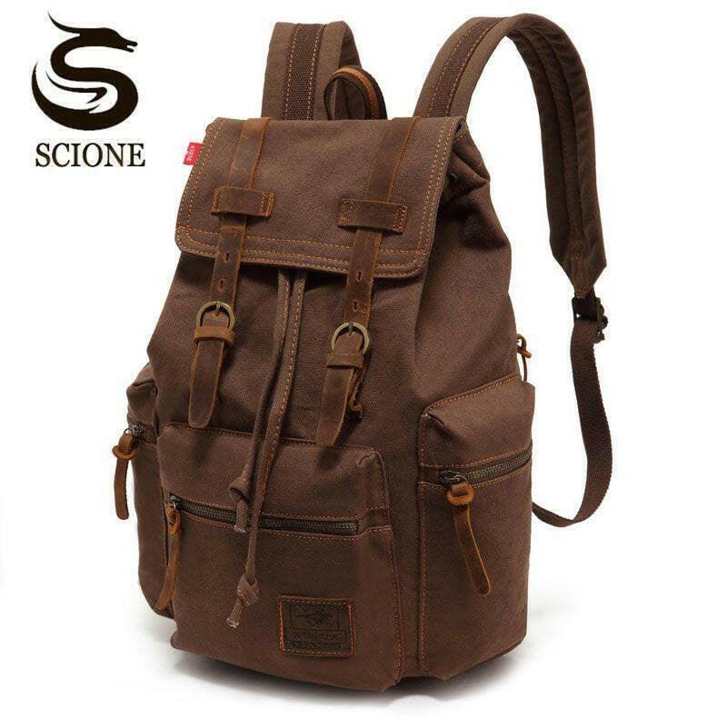 Scione Vintage Travel Backpacks Men Fashion Canvas School Laptop Drawstring Bagpack Large Capacity Retro Teenager Shoulder Bags.