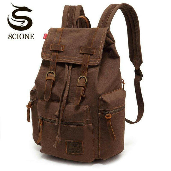 Scione Vintage Travel Backpacks Men Fashion Canvas School Laptop Drawstring Bagpack Large Capacity Retro Teenager Shoulder Bags.