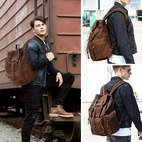 Scione Vintage Travel Backpacks Men Fashion Canvas School Laptop Drawstring Bagpack Large Capacity Retro Teenager Shoulder Bags.